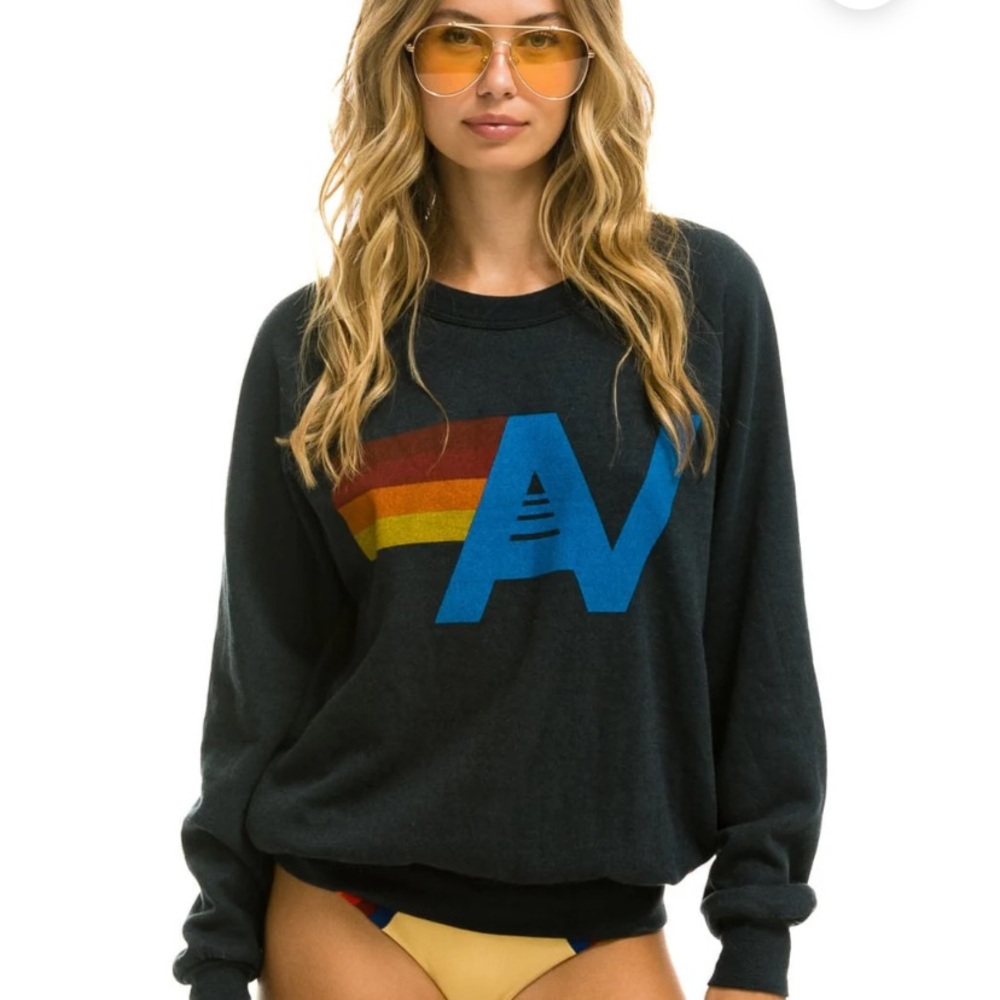 Aviator Nation Black Sweater with Rainbow Graphic